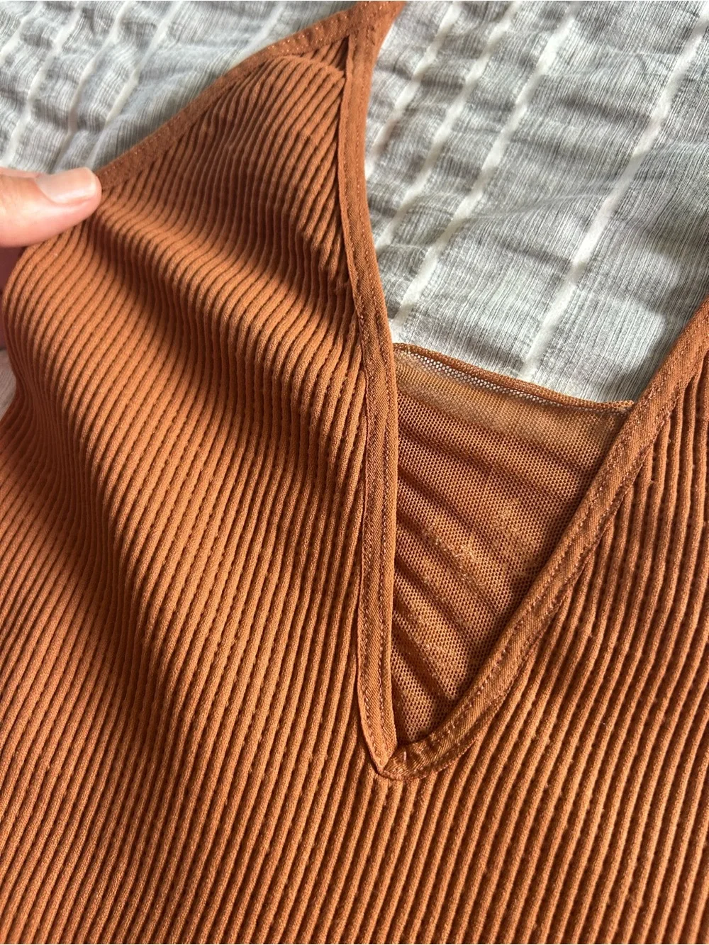 Free People Ribbed Spaghetti Strap Cami - Rust Brown